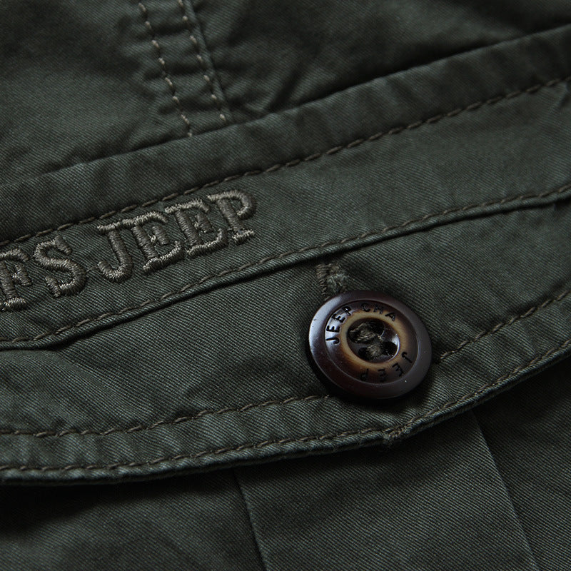 Men's Long-Sleeved Canvas Field Shirt with Chest Patch Pockets and Military Details Mune Fashion