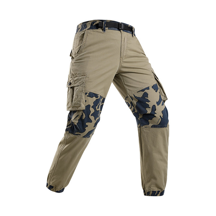 Men's Robust Tactical Cargo Pants with Camouflage Knee Panels, Elastic Hem and Utility Pockets Mune Fashion