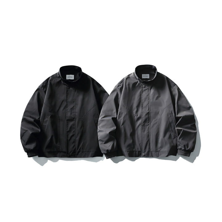 Unisex Short Cut Technical Boxy Bomber with Stand-up Collar, Snap Placket and Elastic Cuffs Mune Fashion