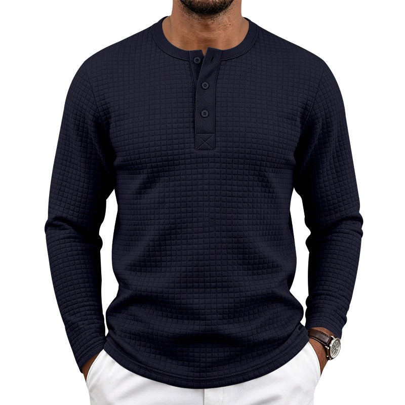 Men's Textured Thermal Henley Long Sleeve Shirt with Waffle Texture and Rounded Hem Mune Fashion