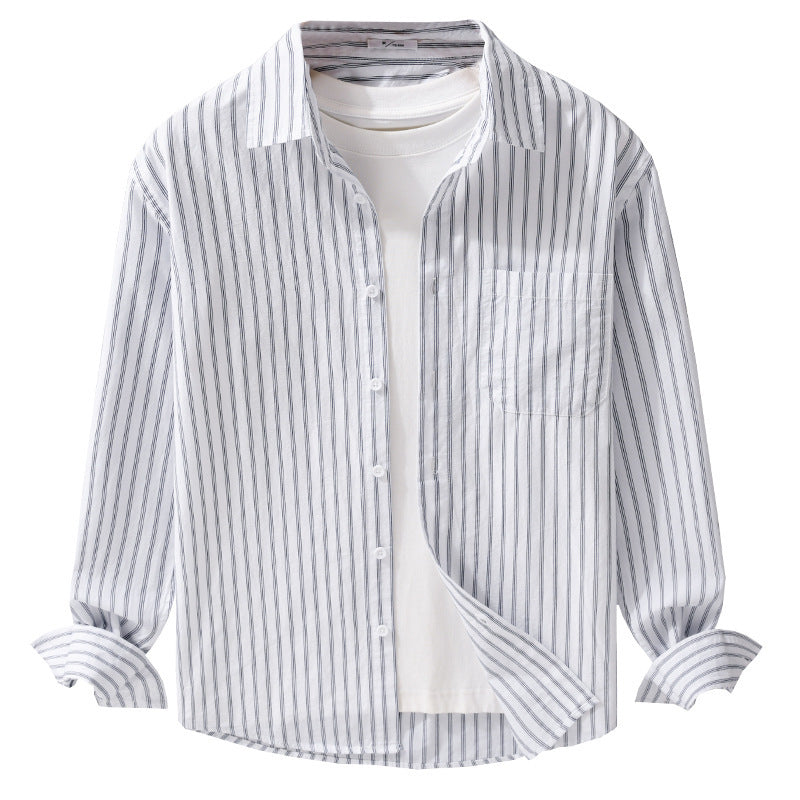 Men's lightweight striped cotton-linen summer shirt in relaxed look with chest pocket Mune Fashion