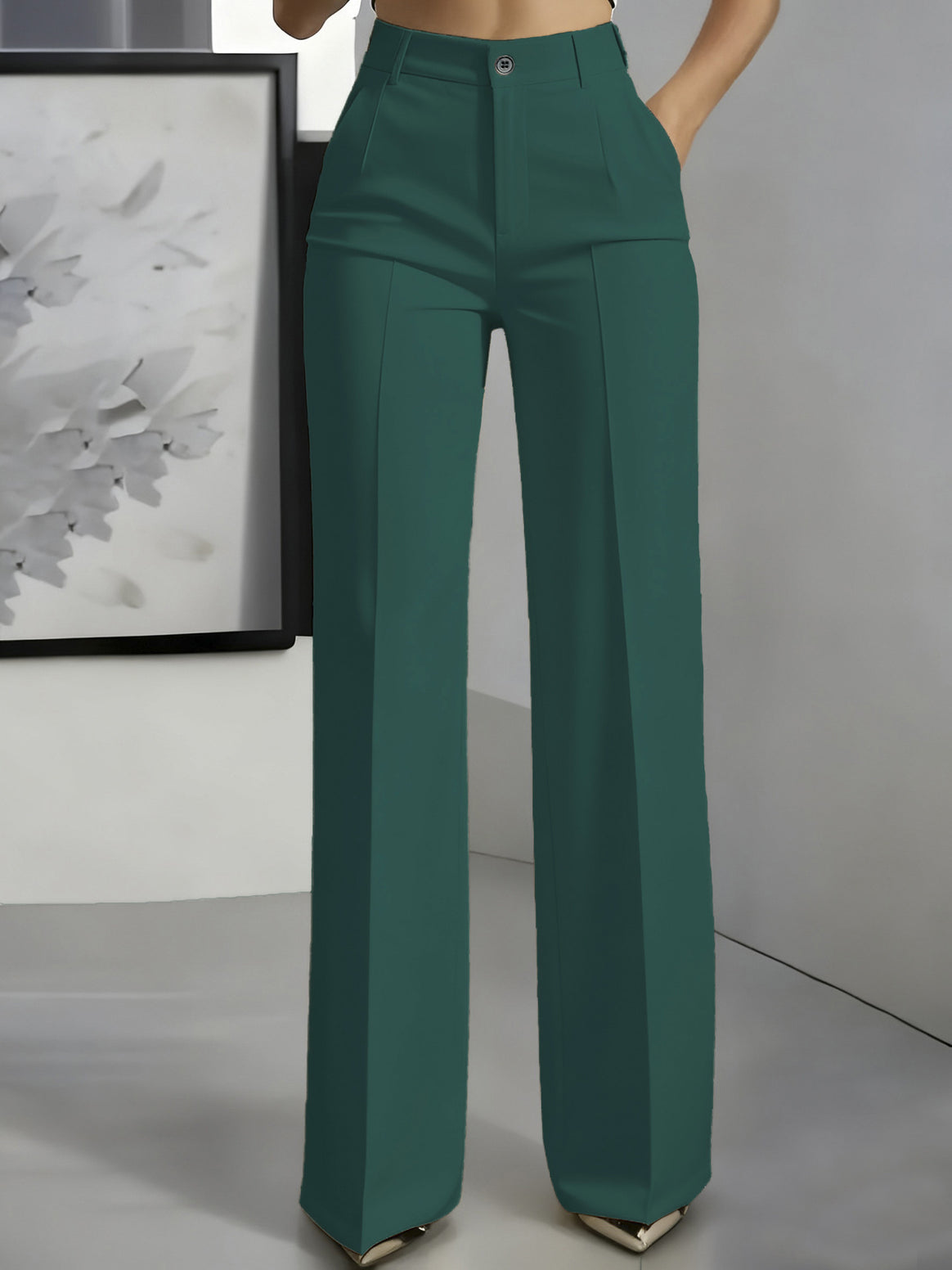 Women High-Waisted Palazzo Pants with Crease and Front Pockets Mune Fashion