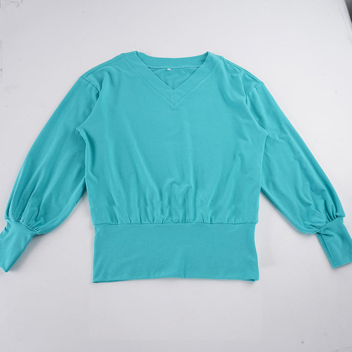 Women Oversized Sweatshirt with V-Neck and Balloon Sleeves Mune Fashion