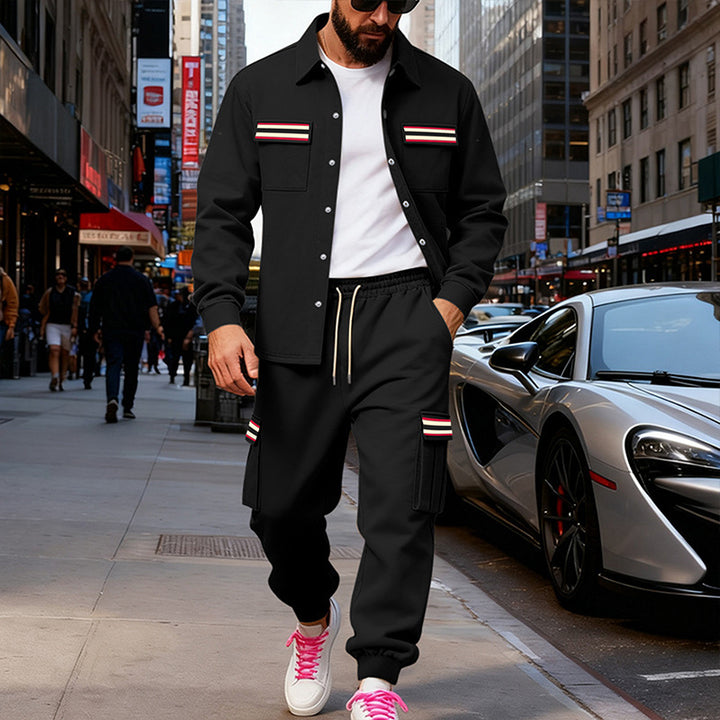 Men's Cargo Jogging Pants with Drawstring, Ribbed Cuffs and Contrasting Stripes Mune Fashion