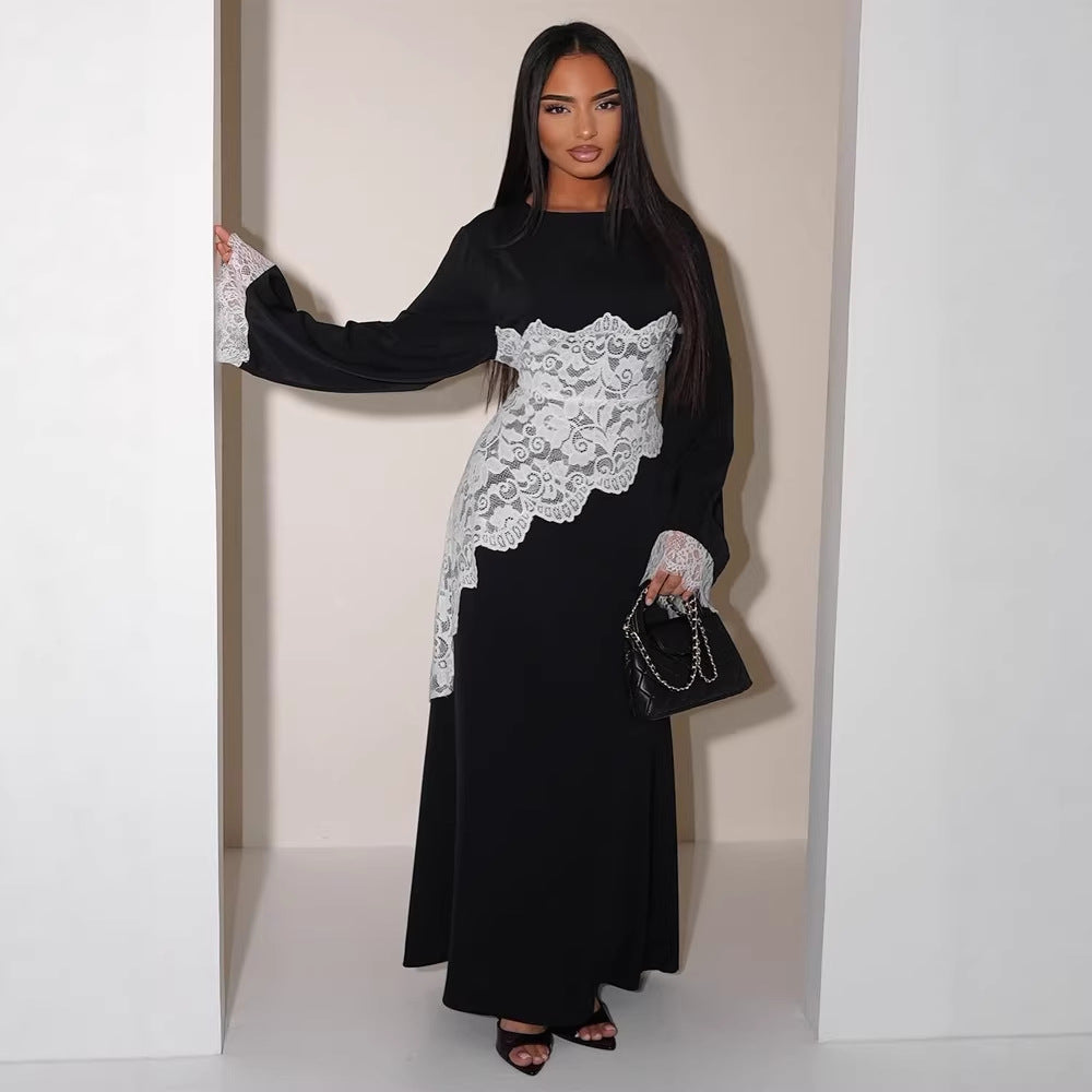 Women's Layered Look Lace Tunic with Ties and Asymmetrical Hem Mune Fashion