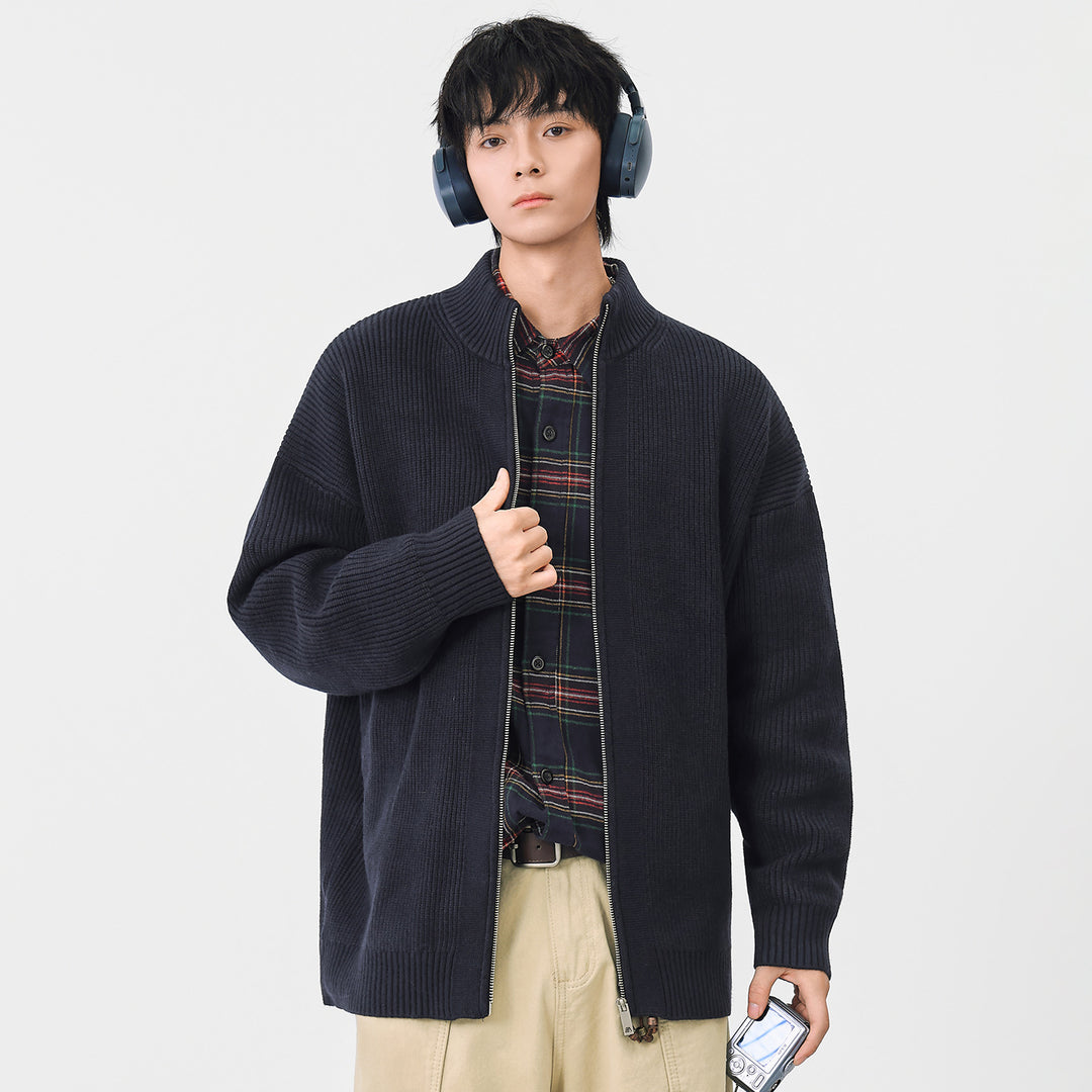 Women Oversize Cardigan with Full Zipper and Stand-Up Collar Mune Fashion