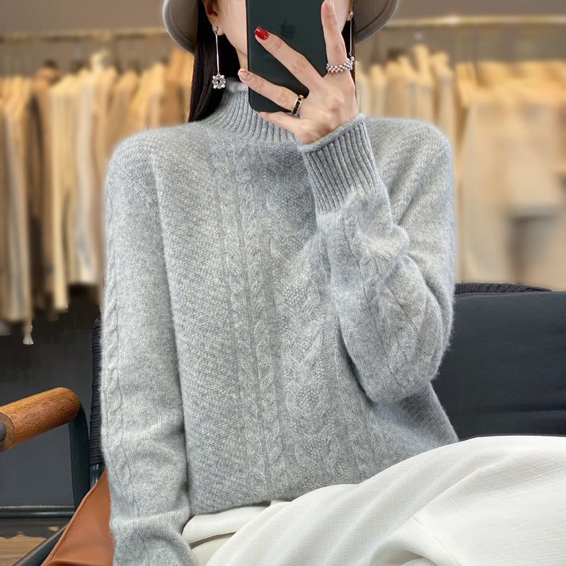 Women's Soft Cable Knit Mock Neck Sweater with Cashmere-like Feel and Extended Ribbed Cuffs Mune Fashion