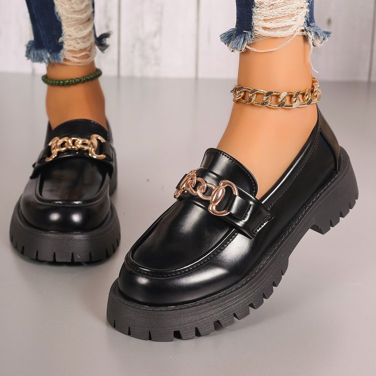 Women chunky loafers in leather look with profiled platform and chain link application Mune Fashion