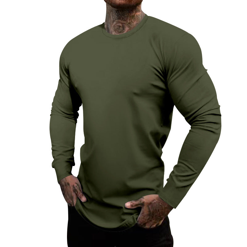 Men's fitted long-sleeve shirt with round neck, elastic cotton stretch, and extended hem Mune Fashion