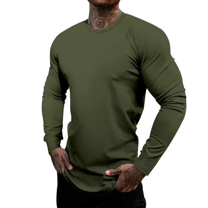 Men's fitted long-sleeve shirt with round neck, elastic cotton stretch, and extended hem Mune Fashion