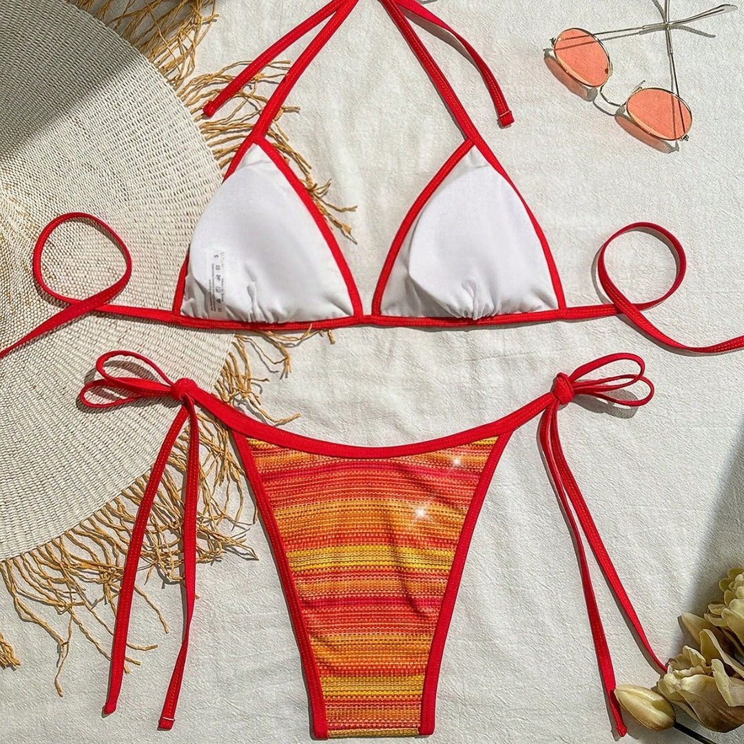Women's Triangle Bikini with Fashionable Stripe Design Mune Fashion
