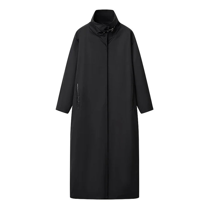 Women's longer water-repellent coat in cocoon cut with adjustable standing collar Mune Fashion