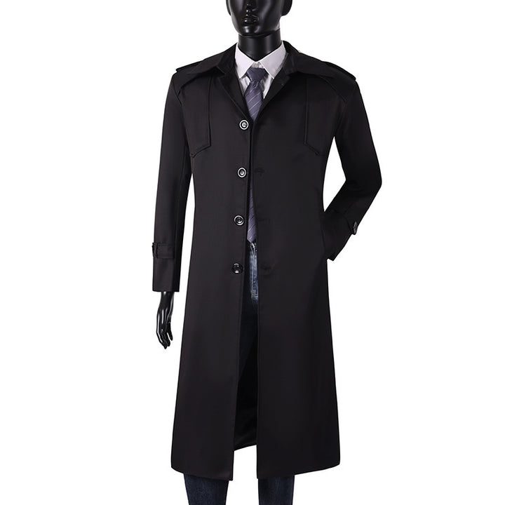 Men's Long Cut Trench Coat with Classic Lapels and Water-Repellent Finish Mune Fashion
