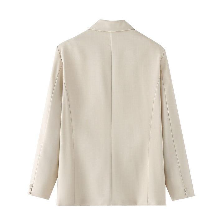 Ladies' three-piece suit set with chain crop top, loose blazer, and high-waisted pleated trousers Mune Fashion