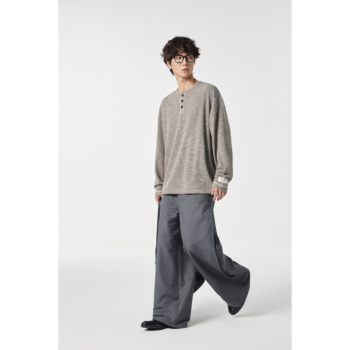 Unisex Thermal Waffle Knit Henley Shirt with Button Placket and Ribbed Texture Mune Fashion
