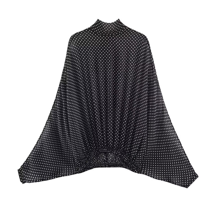 Women 100+ oversized polka dot blouse with batwing sleeves, stand-up collar and elastic hem Mune Fashion