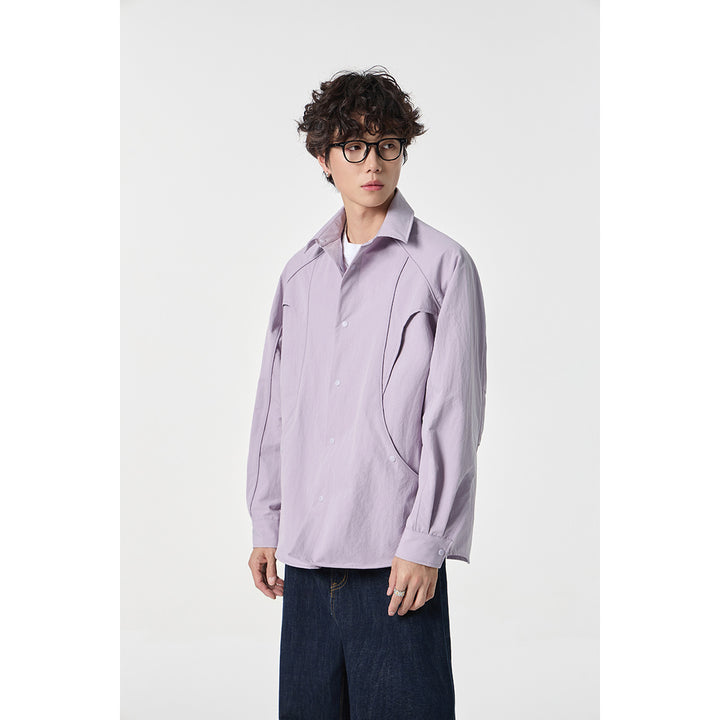 Women's Oversized Shirt Jacket with Curved Seam and Snap Button Placket Mune Fashion