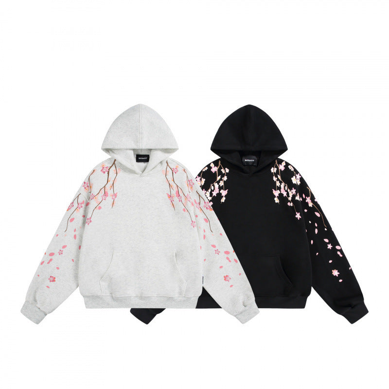 Unisex Oversize Hoodie with Cherry Blossom Print, Kangaroo Pocket and Loose Fit Mune Fashion