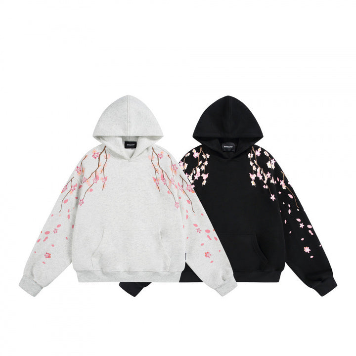Unisex Oversize Hoodie with Cherry Blossom Print, Kangaroo Pocket and Loose Fit Mune Fashion