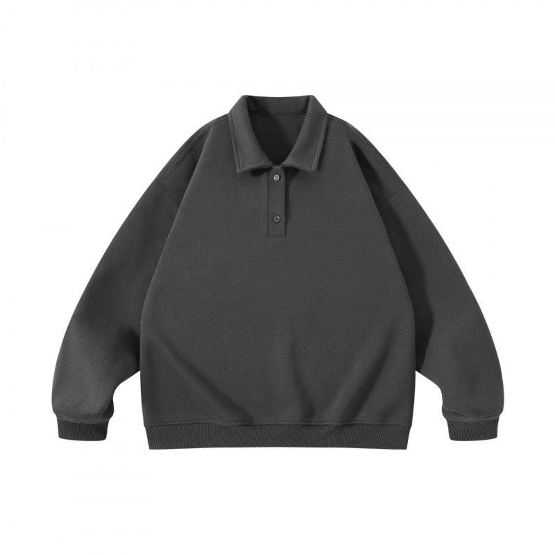 Unisex Oversize Polo Sweatshirt with Henley Button Placket and Ribbed Hem Mune Fashion