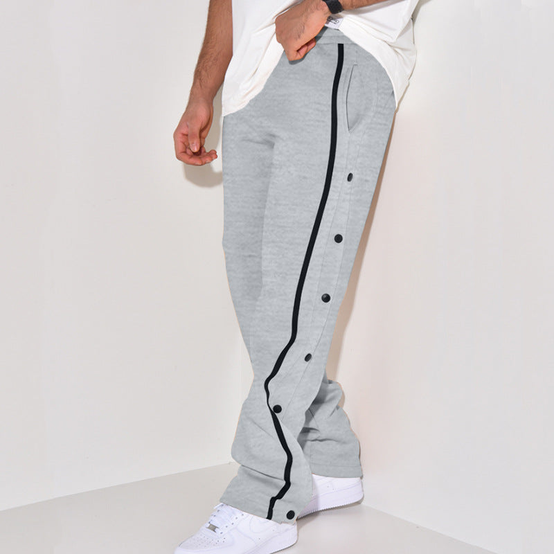 Men's Snap Track Pants with Side Contrast Stripe, Snap Button Placket and Elastic Waistband Mune Fashion