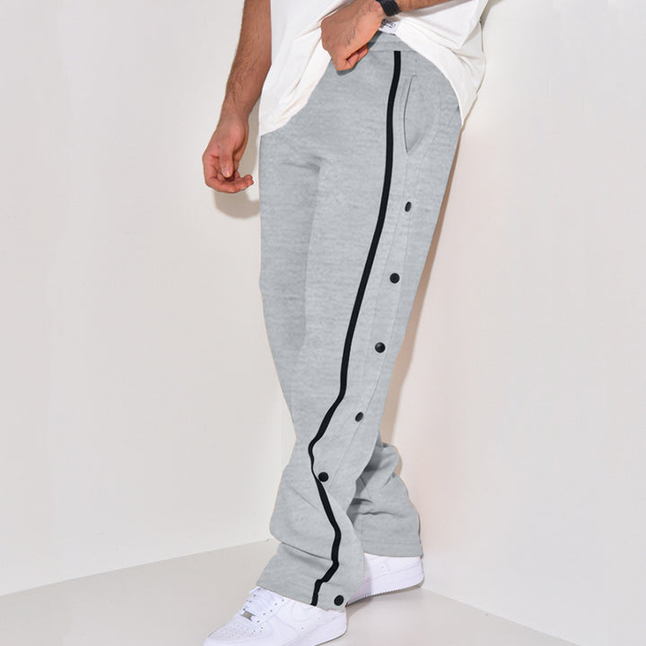 Men's Snap Track Pants with Side Contrast Stripe, Snap Button Placket and Elastic Waistband Mune Fashion