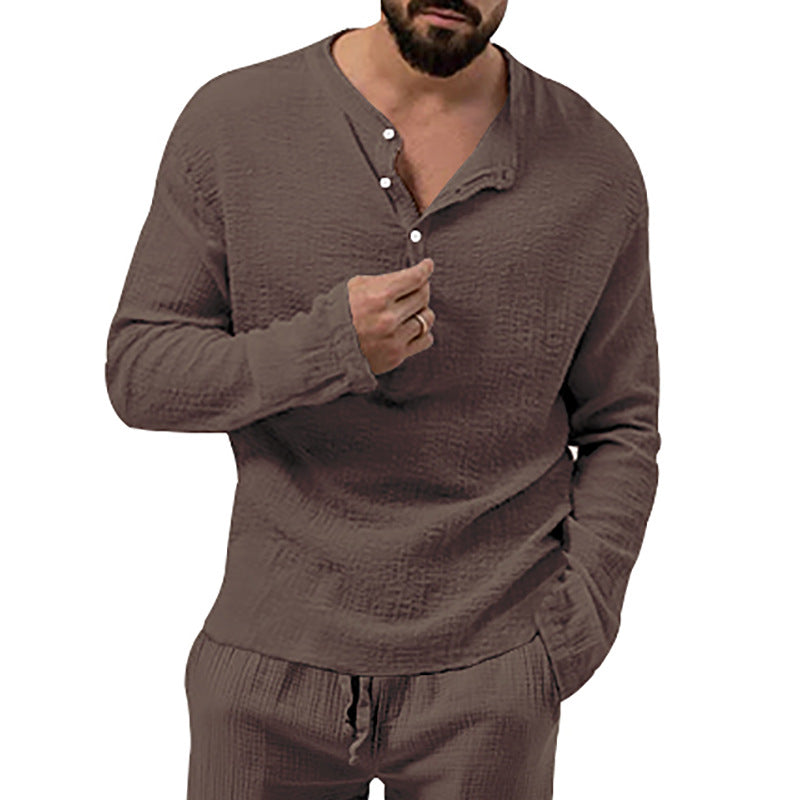 Men's relaxed Henley set made of lightweight cotton gauze with drawstring pants Mune Fashion