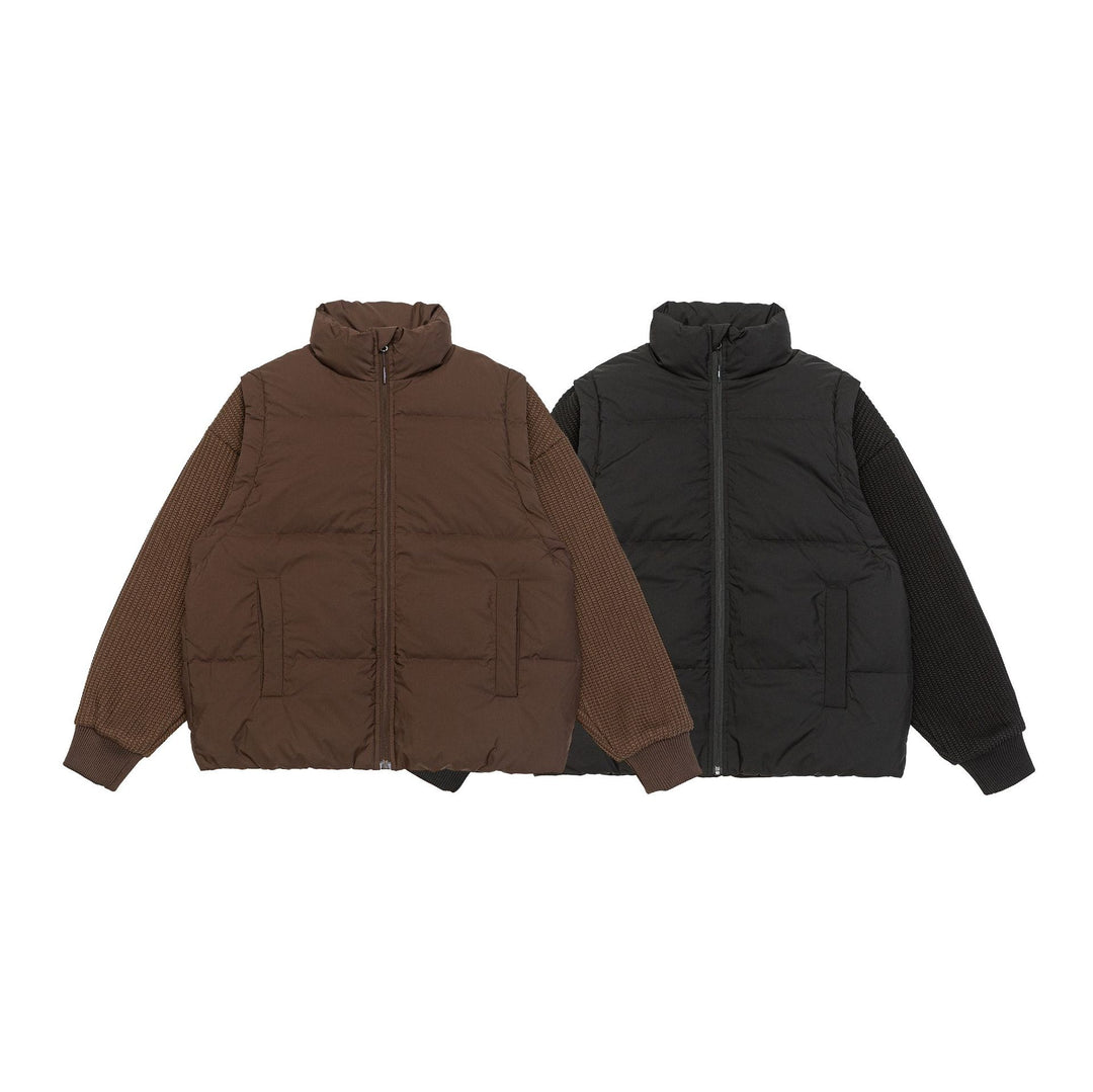 Men's Insulated Hybrid Quilted Jacket with Knitted Sleeves and High Standing Collar Mune Fashion