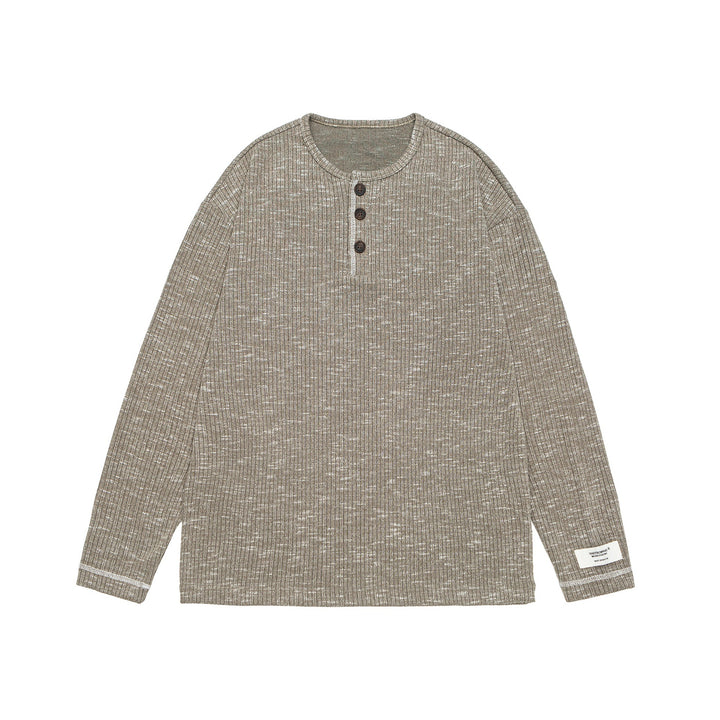 Unisex Ribbed Henley Sweater with Button Placket and Oversized Silhouette Mune Fashion
