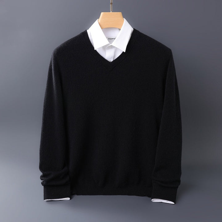 Men's fine V-neck sweater made from merino-cashmere blend with ribbed cuffs Mune Fashion