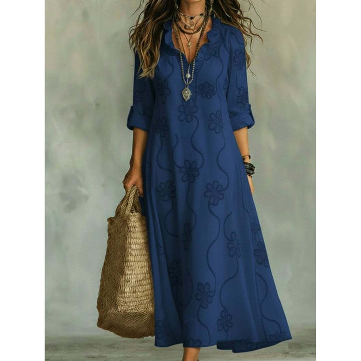 Women Long Boho Maxi Dress with Floral Embroidery and V-Neck Mune Fashion