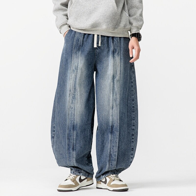 Men's extra-wide jeans in balloon cut with drawstring waistband and longitudinal stitching Mune Fashion
