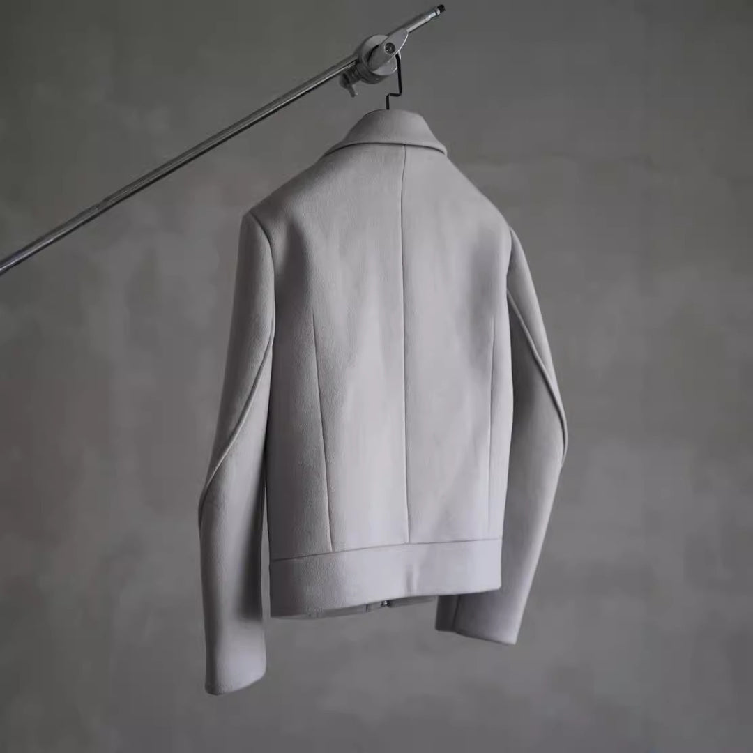 Women Simple Wool Blend Short Coat with Concealed Zipper and Modern Collar Mune Fashion