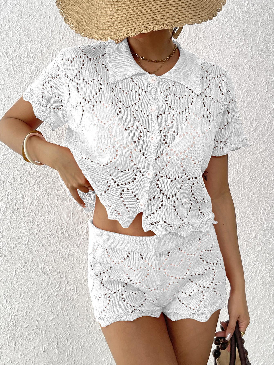 Women's airy crochet set with decorative cut-outs Mune Fashion