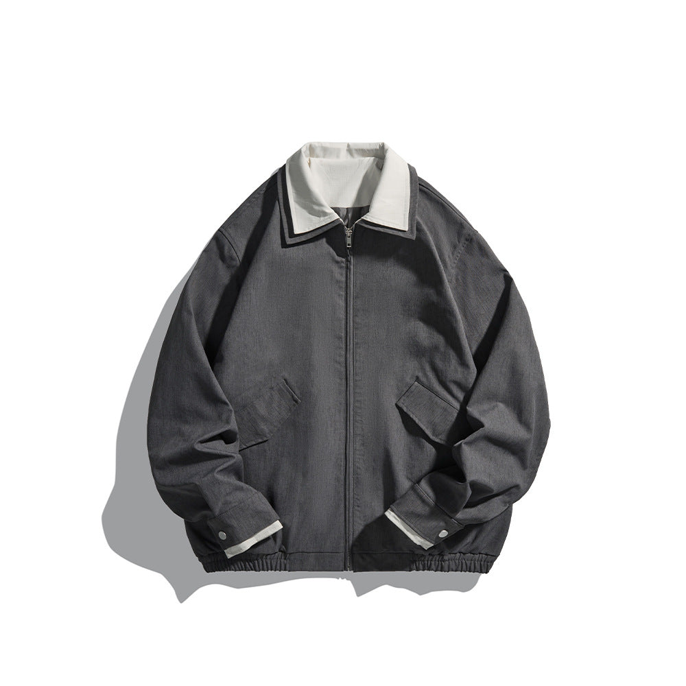 Men's short jacket in boxy cut made of sturdy canvas with contrasting lapel Mune Fashion