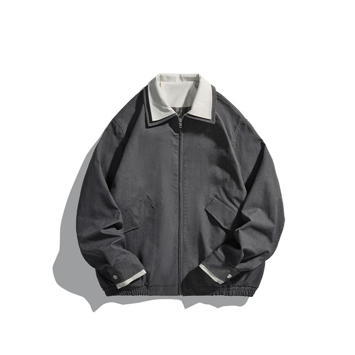Men's short jacket in boxy cut made of sturdy canvas with contrasting lapel Mune Fashion
