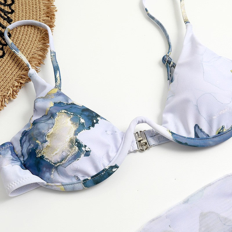 Women Triangle Bikini Set with Elegant Wrap Skirt Mune Fashion