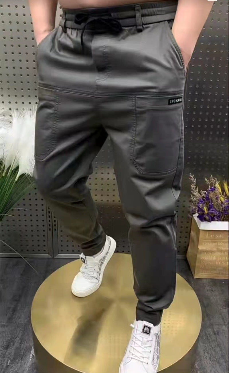 Men's sporty cargo jogger pants with elastic waistband, drawstring, and tapered leg hem Mune Fashion