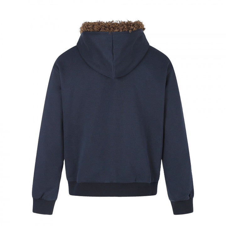 Men's hoodie jacket with vintage flag print, faux fur hood and two-way zipper Mune Fashion