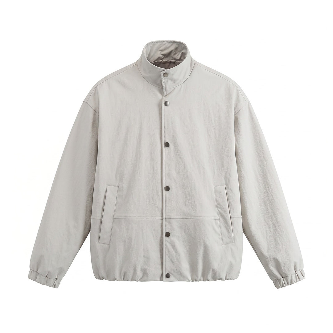 Men's short-cut minimalist boxy blouson with stand collar and press stud placket Mune Fashion