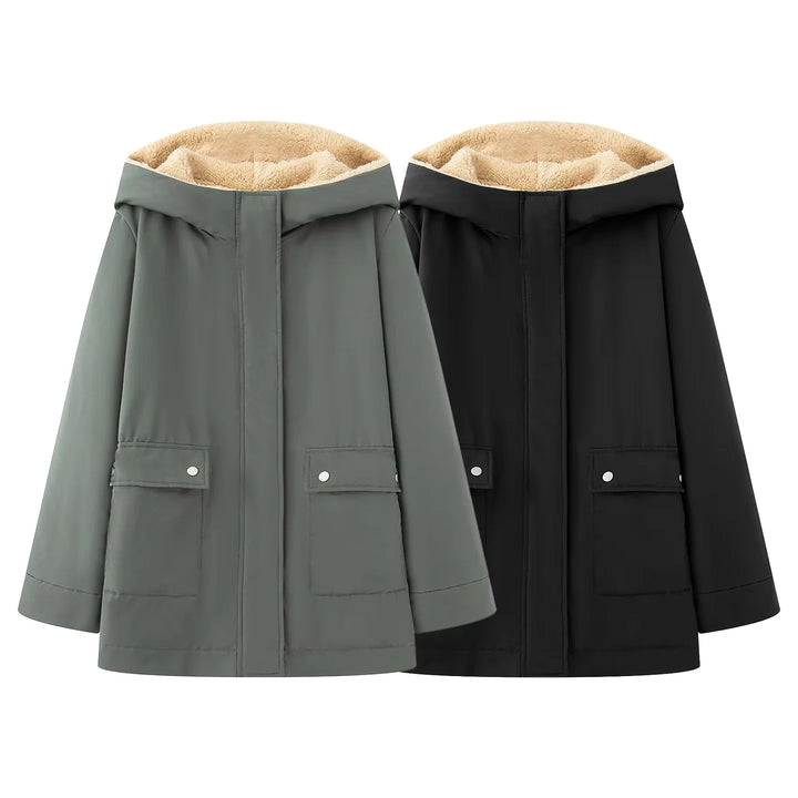 Women nan padded hooded parka with teddy lining, concealed zipper and large flap pockets Mune Fashion