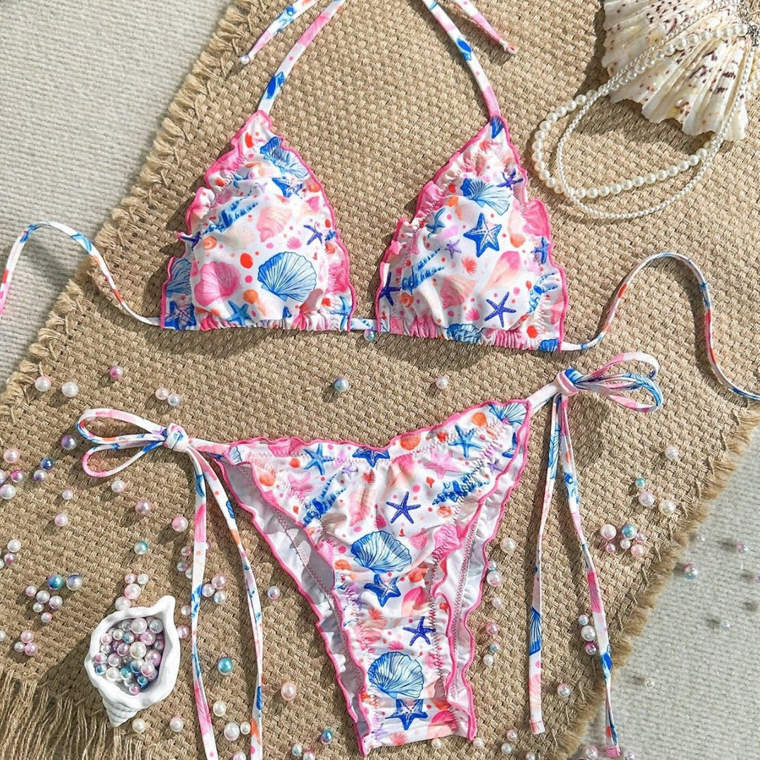 Women's cheerful floral print bikini with ruffles Mune Fashion
