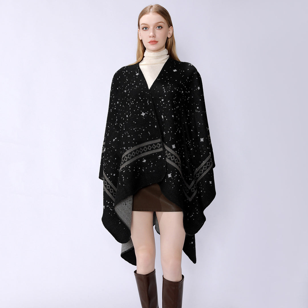 Women Oversized Cape made of Wool Blend with Two-Colored Reversible Structure Mune Fashion