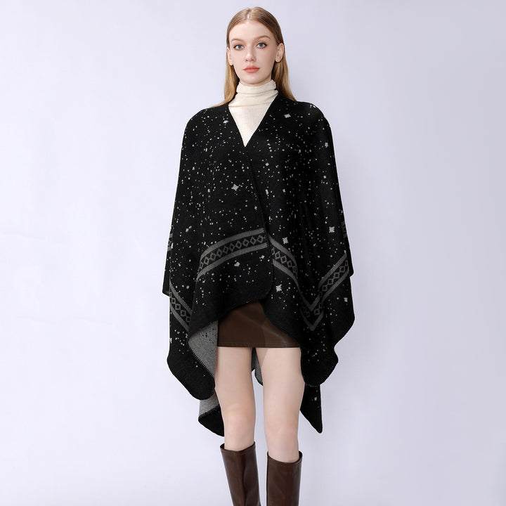 Women Oversized Cape made of Wool Blend with Two-Colored Reversible Structure Mune Fashion