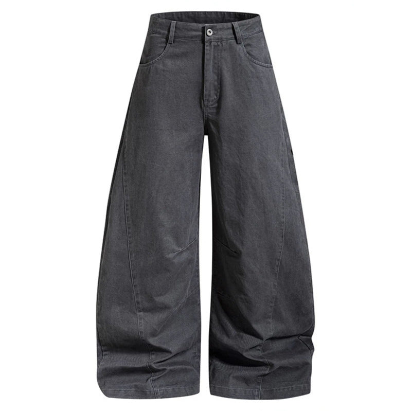 Women's Wide Denim Palazzo Pants with Balloon Hem and Attached Logo Pockets Mune Fashion