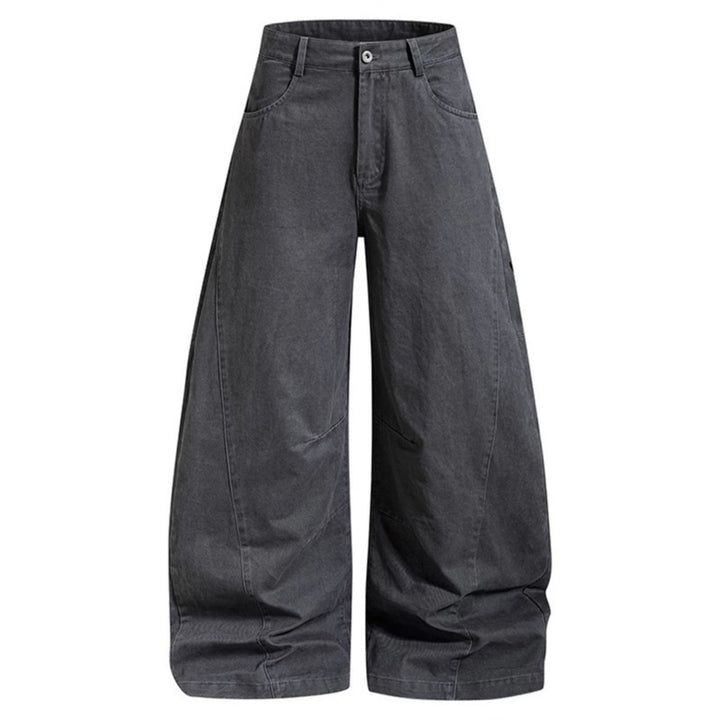 Women's Wide Denim Palazzo Pants with Balloon Hem and Attached Logo Pockets Mune Fashion
