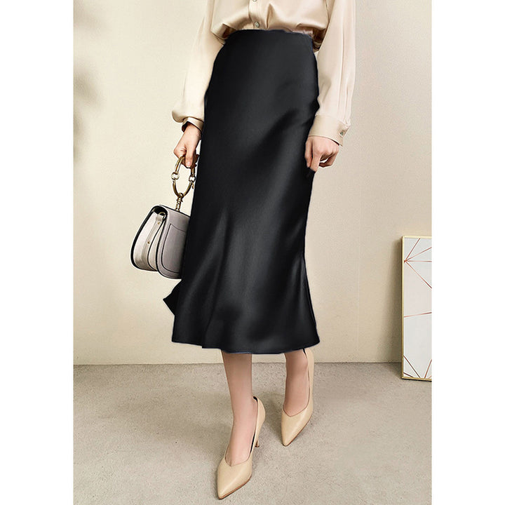 Women Luxurious Satin Midi Skirt with High Slit Mune Fashion
