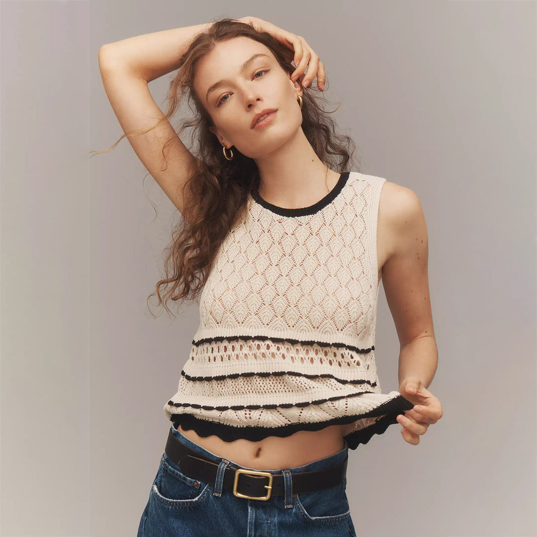 Women’s Casual Crochet Top with Wavy Edge Mune Fashion