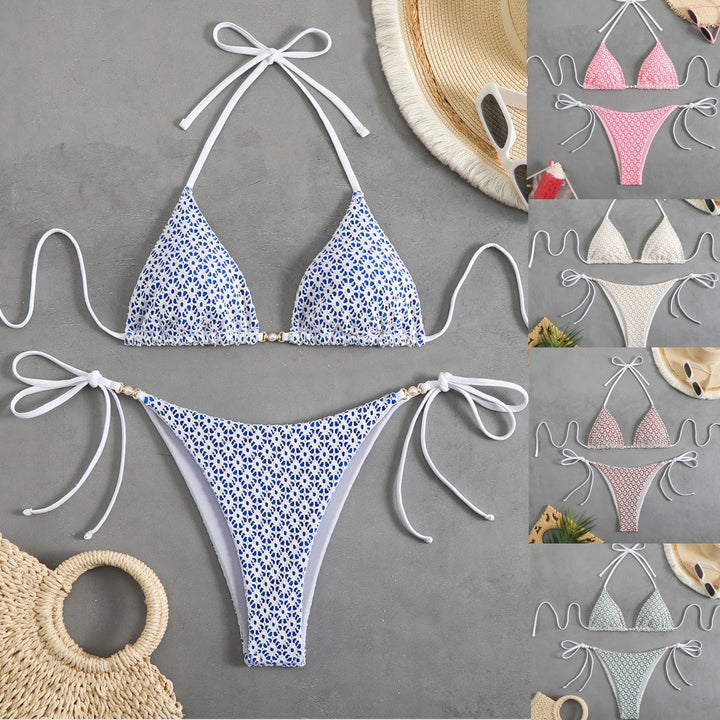 Women's triangle bikini with delicate floral design and charming bows Mune Fashion
