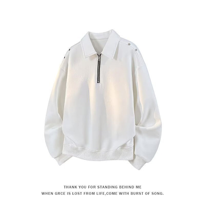 Men's Oversized Sweatshirt with Zip Collar and Snap Button Shoulder Detail Mune Fashion